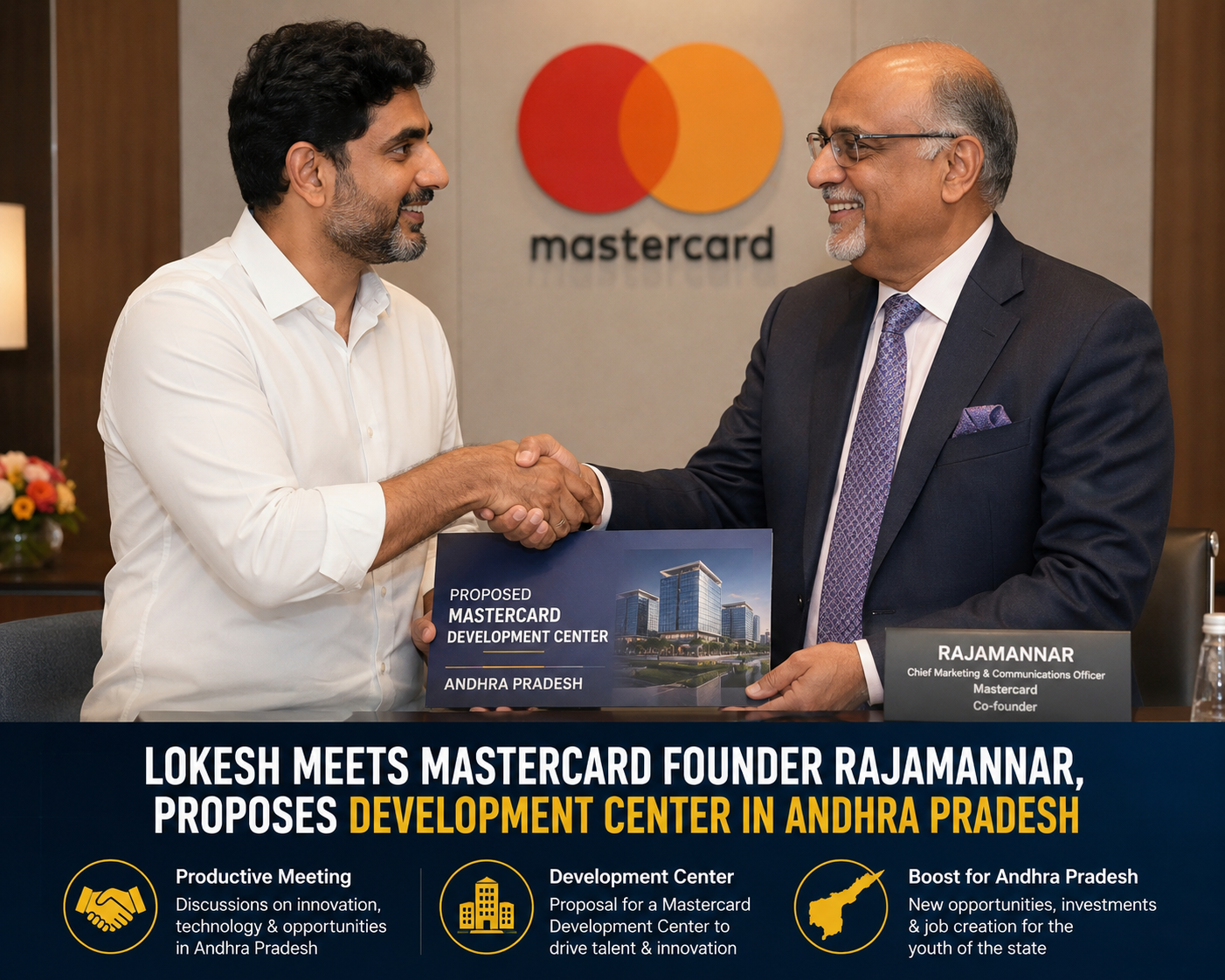Lokesh Meets MasterCard Founder Rajamannar, Proposes Development Center in Andhra Pradesh